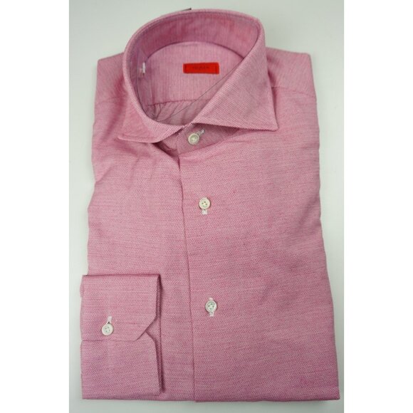 Isaia Pink White Woven Long Sleeve Cashmere Blend Dress Shirt Sz 15.5/39 NEW